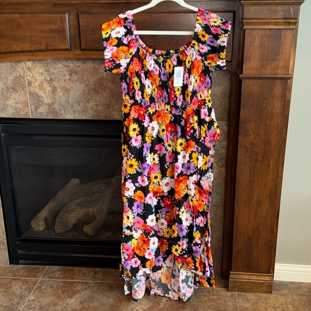 Torrid Maxi Challis Off-Shoulder Dress bright color flower smocked top 14/16 (1) - Picture 2 of 10